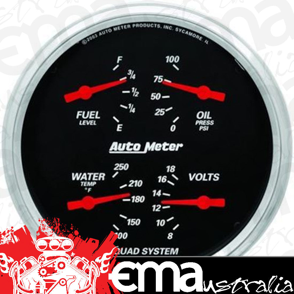 AutoMeter AU1419 Designer Black Quad Gauge 5"" Fuel Oil Water Voltmeters