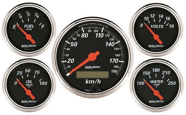 AutoMeter AU1421-M Elec Designer Black 5 Gauge Kit - 190 KPH Metric