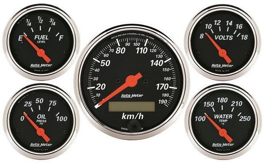 AutoMeter AU1421-M Elec Designer Black 5 Gauge Kit - 190 KPH Metric