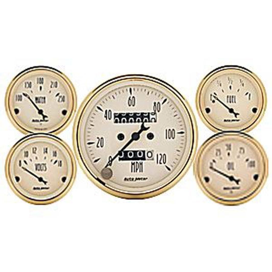 AutoMeter AU1501 Golden Oldies 5-Gauge Kit Mech Speedometer Fuel Level Water Temperature Oil Pressure Voltmeter