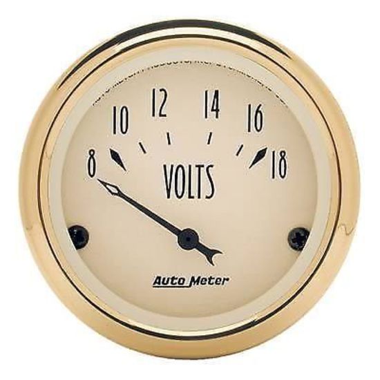 AutoMeter AU1592 Golden Oldies 2-1/16" Elec Voltmeter 8-18V Biege/Gold