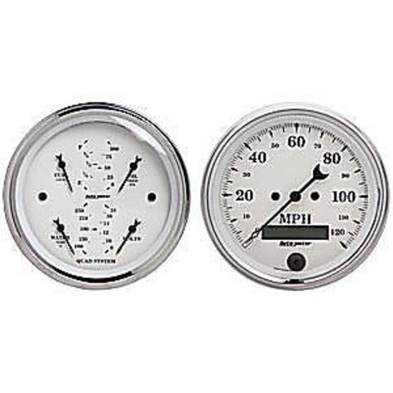 AutoMeter AU1600 Old Tyme White Speedo/Qaud Gauge Fuel Water Temp Oil Pres Volts