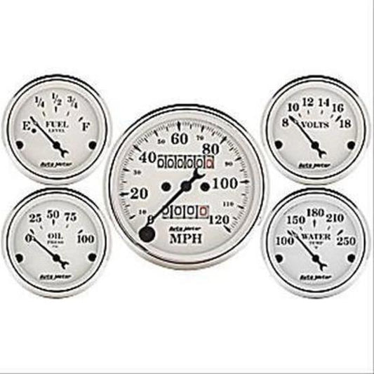 AutoMeter AU1601 Old Tyme White Gauge Kit Mech Speedo Fuel Water Temp Oil Volts