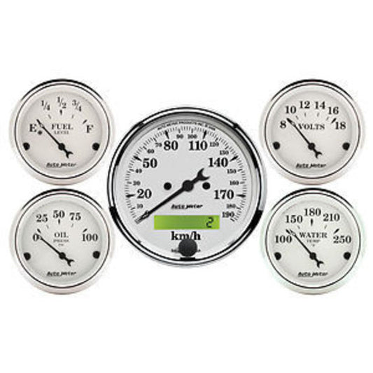 AutoMeter AU1602-M Old Tyme White Gauges Metric Speedo Fuel Water Temp Oil Volts