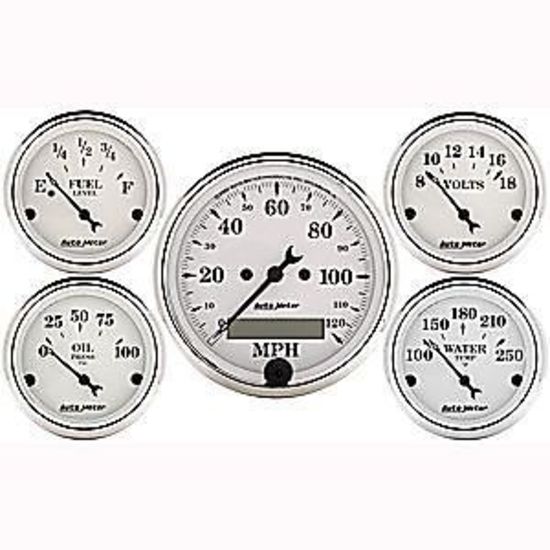 AutoMeter AU1602 Old Tyme White Gauge Kit Elec Speedo Fuel Water Temp Oil Volts