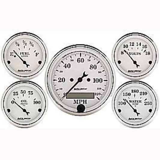 AutoMeter AU1602 Old Tyme White Gauge Kit Elec Speedo Fuel Water Temp Oil Volts