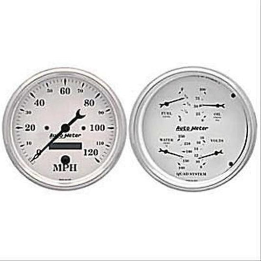 AutoMeter AU1603 Old Tyme White 5" Speedo/Qaud Gauge Fuel Water Temp Oil Volts