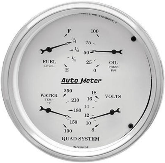 AutoMeter AU1603 Old Tyme White 5" Speedo/Qaud Gauge Fuel Water Temp Oil Volts