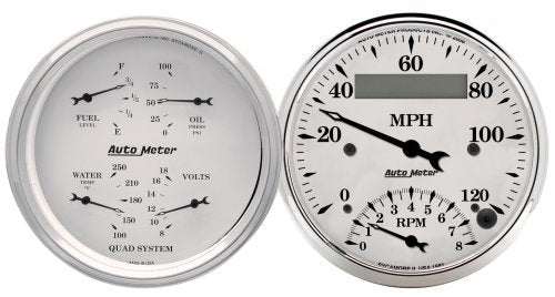 AutoMeter 1620 2 PC. GAUGE KIT, 3-3/8" QUAD & TACH/SPEEDO, 240-33 Ohm, OLD TYME WHITE