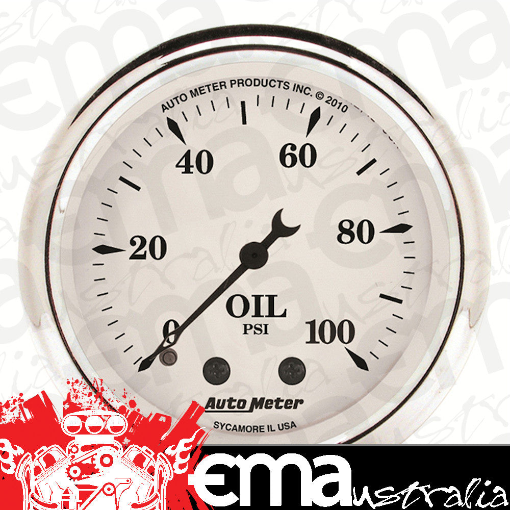 AutoMeter AU1621 Old Tyme White Oil Pressure Gauge 2-1/16" Full Sweep Mech 0-100 PSI