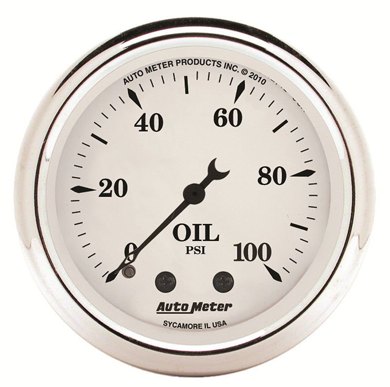 AutoMeter AU1621 Old Tyme White Oil Pressure Gauge 2-1/16" Full Sweep Mech 0-100 PSI
