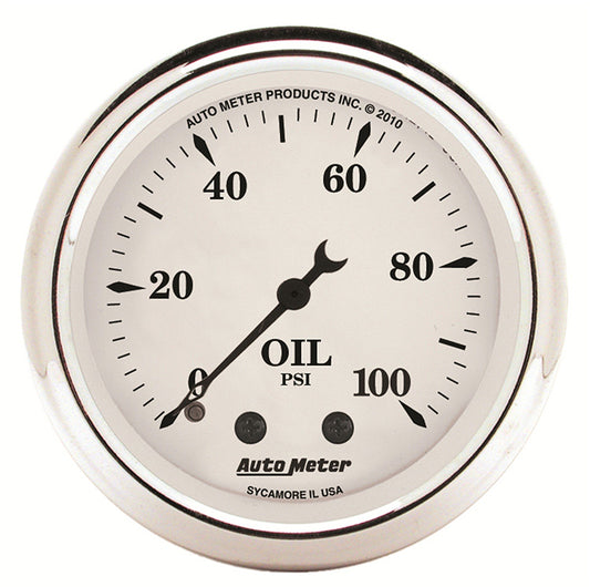 AutoMeter AU1621 Old Tyme White Oil Pressure Gauge 2-1/16" Full Sweep Mech 0-100 PSI