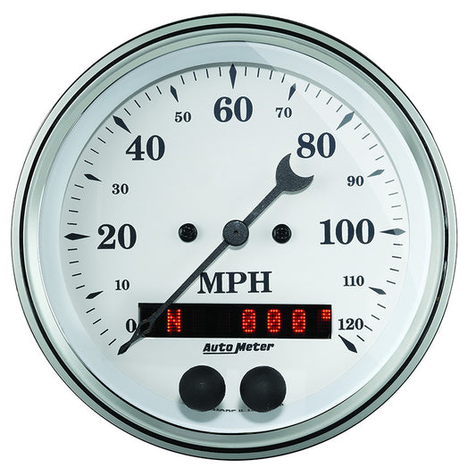 AutoMeter AU1649 Old Tyme White GPS Speedometer 3-3/8" In-Dash Elecal Programmable 0-120 MPH
