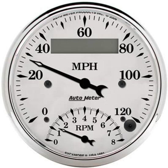 AutoMeter AU1681 Old Tyme White 3-3/8 Elece Speedo/Tacho 120 MPH 8 000 RPM