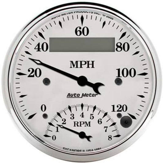 AutoMeter AU1681 Old Tyme White 3-3/8 Elece Speedo/Tacho 120 MPH 8 000 RPM