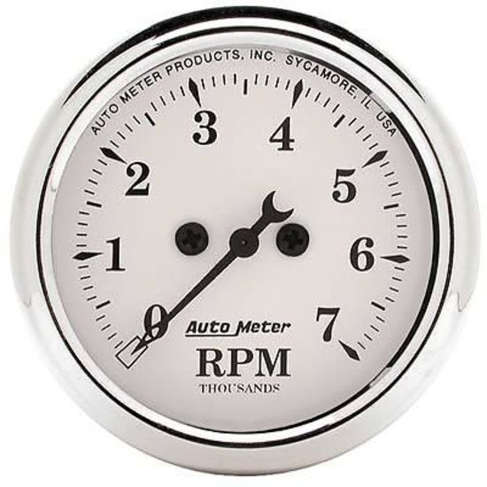 AutoMeter AU1694 Old Tyme White 2-1/6" Elec In-Dash Tacho 0-7000 RPM