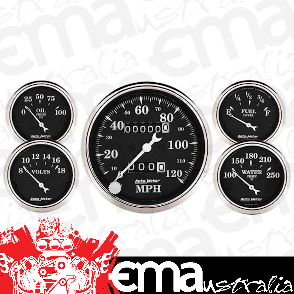 AutoMeter 1708 5 PC. GAUGE KIT, 3-1/8" & 2-1/16", MECH. SPEEDOMETER, OLD TYME BLACK