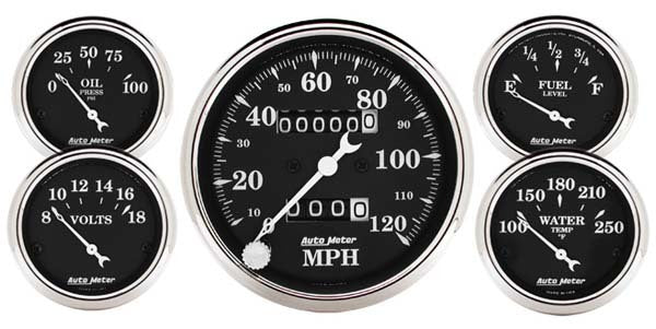 AutoMeter 1708 5 PC. GAUGE KIT, 3-1/8" & 2-1/16", MECH. SPEEDOMETER, OLD TYME BLACK