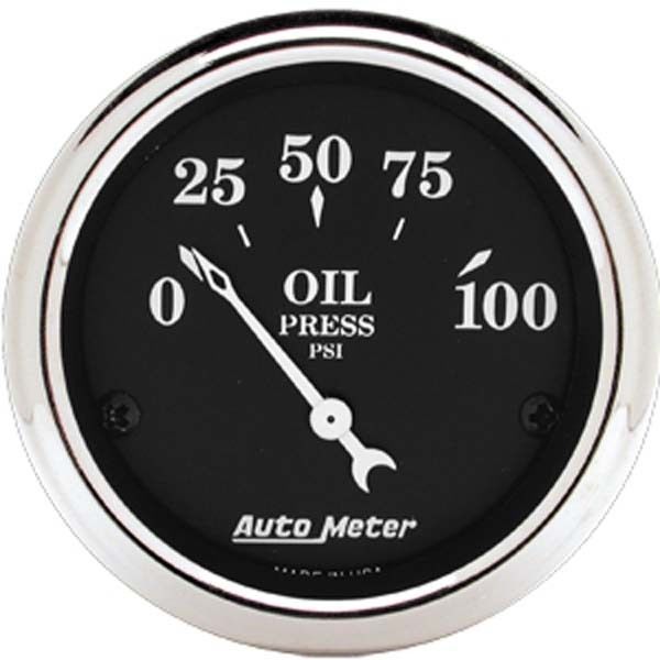 AutoMeter AU1727 Old Tyme Black 2-1/16" Elec Oil Pressure Gauge 0-100 PSI