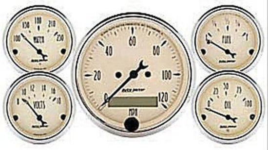 AutoMeter AU1809 Antique Beige Gauge Kit Elec Speedo Fuel Water Temp Oil Volts