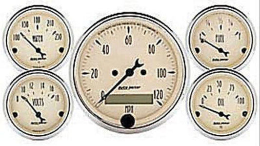 AutoMeter AU1809 Antique Beige Gauge Kit Elec Speedo Fuel Water Temp Oil Volts