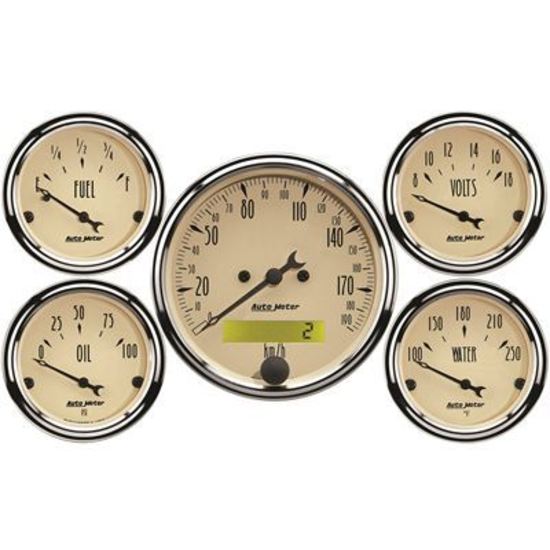 AutoMeter AU1809M Gauge Kit Analog Antique Beige Km/H Speedometer Water Temp Fuel Level Voltmeter Oil Pressure Kit