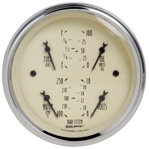 AutoMeter AU1812 Antique Beige 3-3/8" Quad Gauge Water Temp Fuel Oil Press Volts