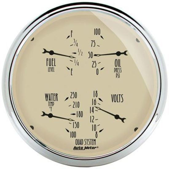 AutoMeter AU1819 Antique Beige Quad Gauge Oil Pressure Fuel Level Voltmeter Water Temperature