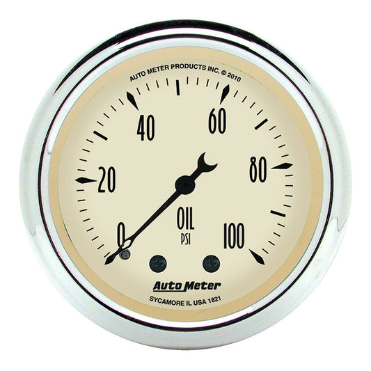 AutoMeter AU1821 Antique Beige Oil Pressure Gauge 2-1/16" Full Sweep Mechincal 0-100 PSI