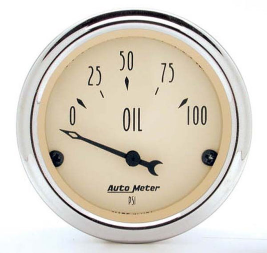 AutoMeter AU1827 Antique Beige 2-1/16" Elec Oil Pressure Gauge 0-100 PSI