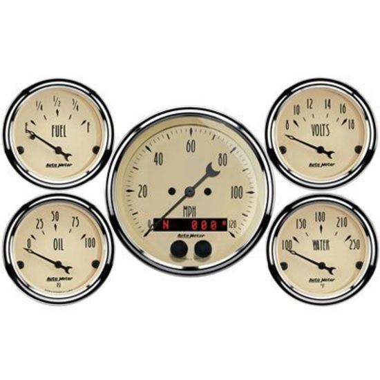 AutoMeter AU1850 Antique Beige Speedometer Water Temperature Oil Pressure Fuel Level Beige Face Analog Kit
