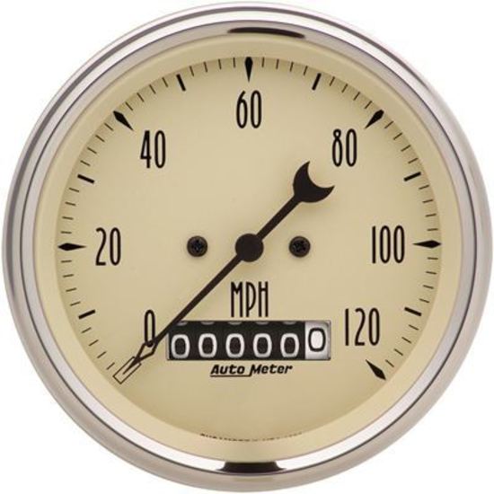 AutoMeter AU1879 Antique Beige Speedometer 0-120 MPH 3-3/8" Diameter Tripometer Analog Elecal