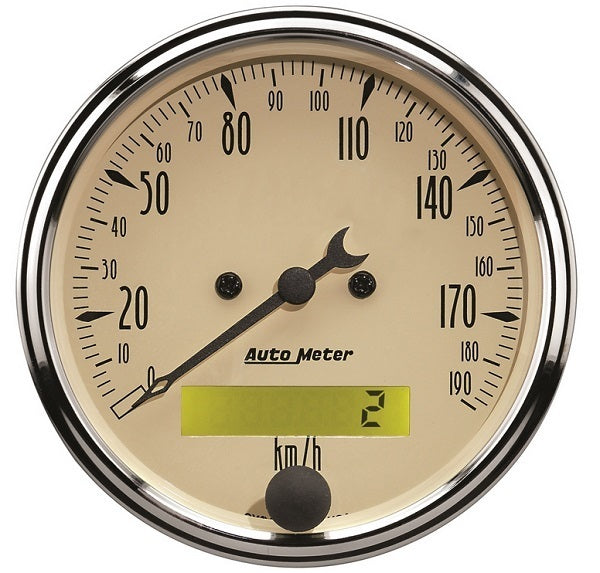 AutoMeter AU1887-M Antique Beige Speedometer 3-1/8" In-Dash Elec Programmable 0-190 KPH