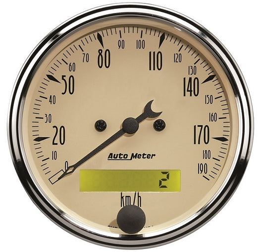 AutoMeter AU1887-M Antique Beige Speedometer 3-1/8" In-Dash Elec Programmable 0-190 KPH