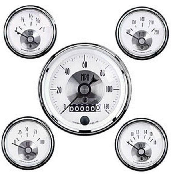 AutoMeter AU2006 Prestige 5 Gauge Kit 3-3/8" Speedo - 2-1/16" Temp/Oil/Volt/Fuel