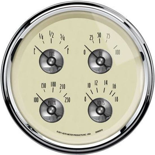 AutoMeter 2009 5" QUAD GAUGE, 100 PSI/100-250 F/8-18V/0-90 Ohm, PRESTIGE ANTIQUE IVORY