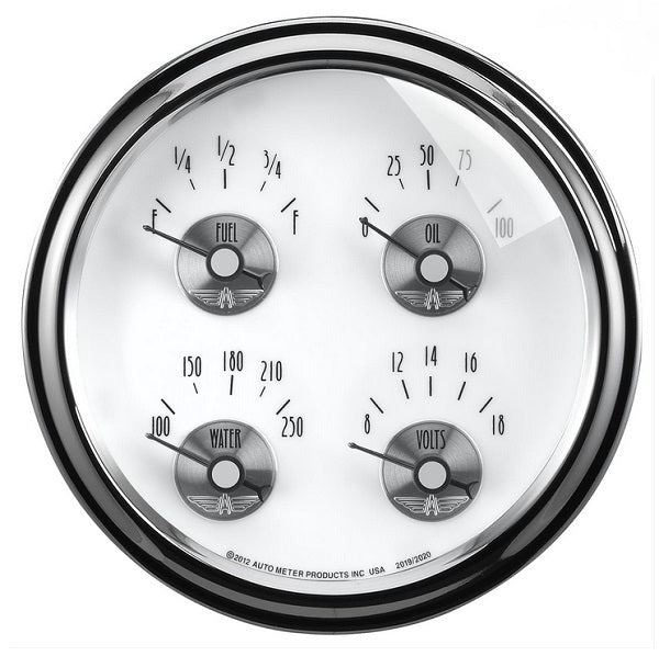 AutoMeter AU2020 Prestige - Pearl Quad Gauge 5" Fuel Level 0E-90F Volts Oil Pressure Water Temperature