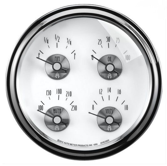 AutoMeter AU2020 Prestige - Pearl Quad Gauge 5" Fuel Level 0E-90F Volts Oil Pressure Water Temperature