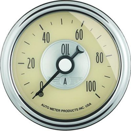 AutoMeter AU2021 Prestige Oil Pressure 0-100 PSI. 2-1/16" Diameter Ivory Face Analog Mech