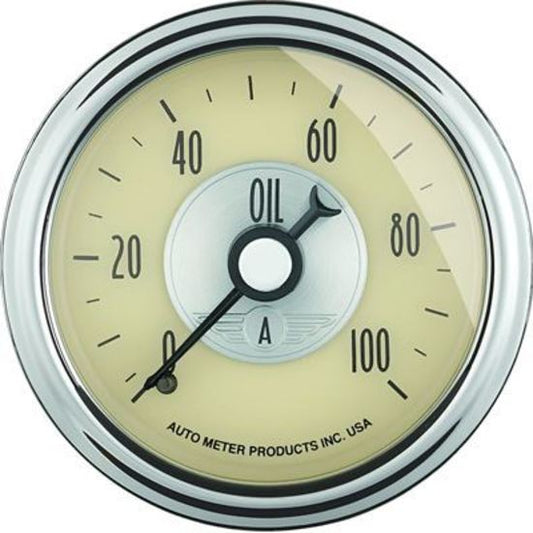 AutoMeter AU2021 Prestige Oil Pressure 0-100 PSI. 2-1/16" Diameter Ivory Face Analog Mech