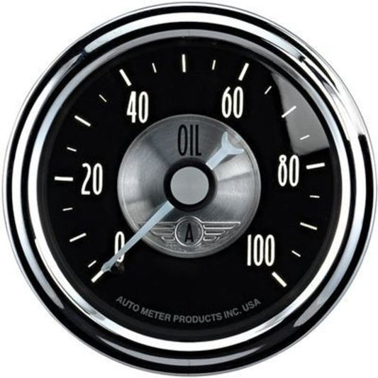 AutoMeter AU2022 Prestige - Black Diamond Oil Pressure Gauge 2-1/16" Full Sweep Mech 0-100 PSI