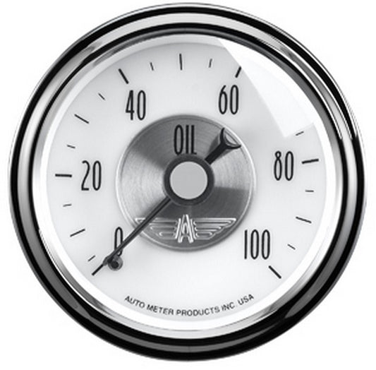 AutoMeter AU2023 Prestige - Pearl Oil Pressure Gauge 2-1/16" Full Sweep Mech 0-100 PSI