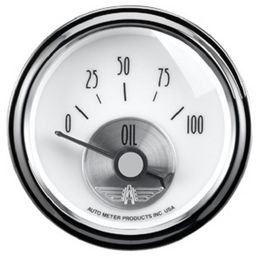 AutoMeter AU2026 Prestige - Pearl Oil Pressure Gauge 2-1/16" Short Sweep Elec 0-100 PSI