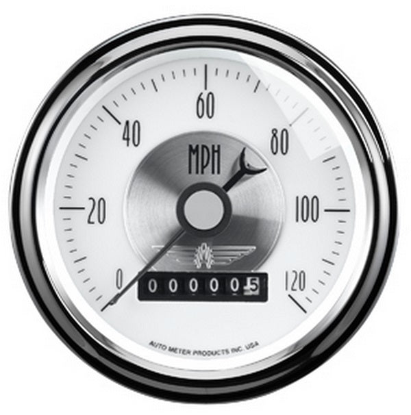 AutoMeter AU2085 Prestige - Pearl Speedometer 3-3/8" In-Dash Programmable 0-120 MPH Wheel Tripmeter