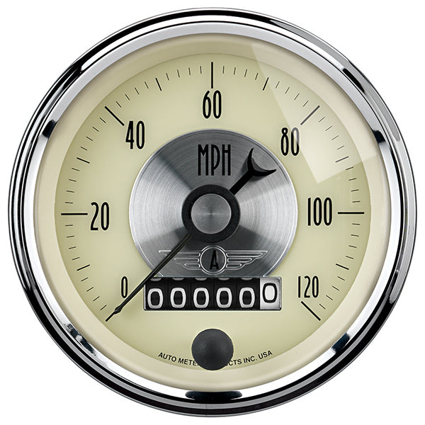 AutoMeter AU2089 Antique Ivory Programmable Speedometer with Wheel Odometer 3-3/8" 0-120MPH Elec </Span>