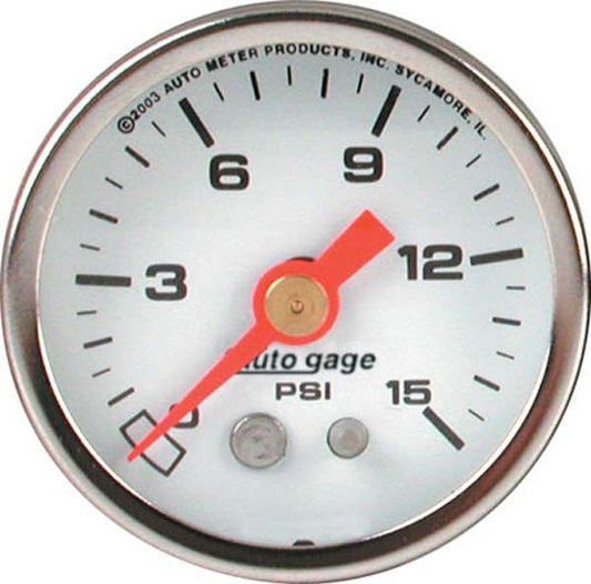 AutoMeter 2175 1-1/2" PRESSURE, 0-15 PSI, WHITE