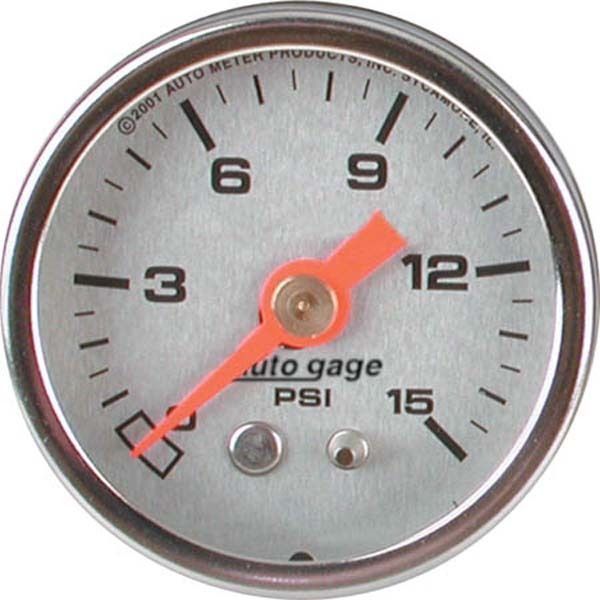 AutoMeter AU2178 Auto Gage 1-1/2" Fuel Pressure Gauge 0-15 PSI Silver/Chrome Au 2178