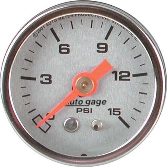 AutoMeter AU2178 Auto Gage 1-1/2" Fuel Pressure Gauge 0-15 PSI Silver/Chrome Au 2178