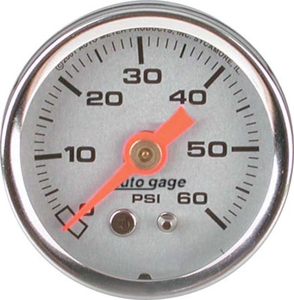 AutoMeter AU2179 Auto Gage Fuel Pressure Gauge 1-1/2" Full Sweep Mech Silver Dial Face 0-60 PSI