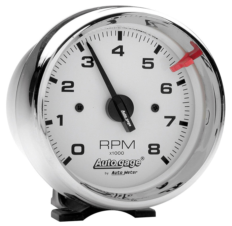 AutoMeter AU2304 Auto Gage Tachometer 3-3/4" Pedestal Mount Chrome Case And Bezel White Dial 0-8 000 RPM